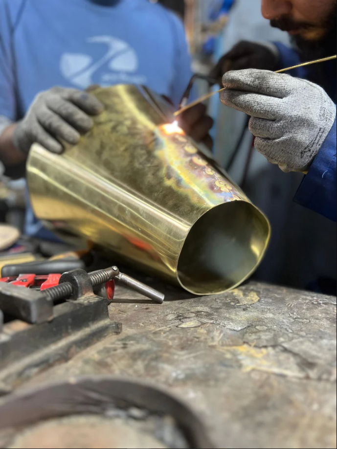 Hammered Brass Cone Pendant Light