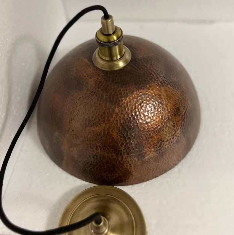 Oxidized Copper Pendant Light, Dome Ceiling Light, Hanging Kitchen Island Light Fixture