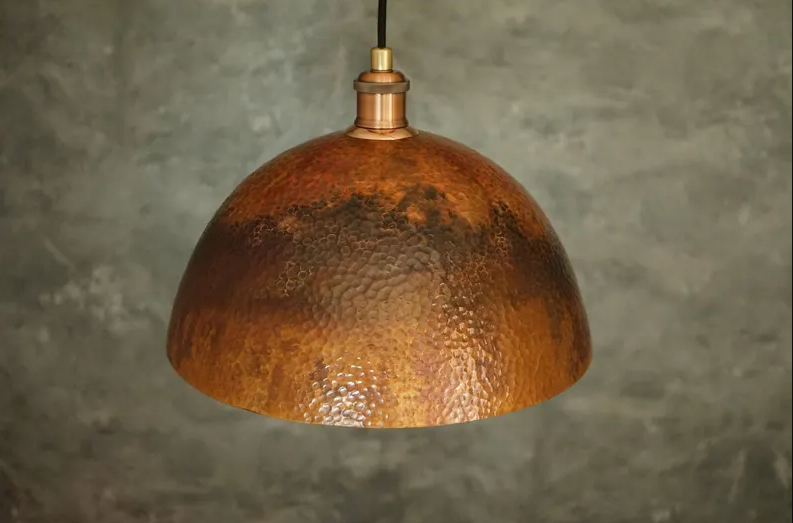 Oxidized Copper Pendant Light, Dome Ceiling Light, Hanging Kitchen Island Light Fixture