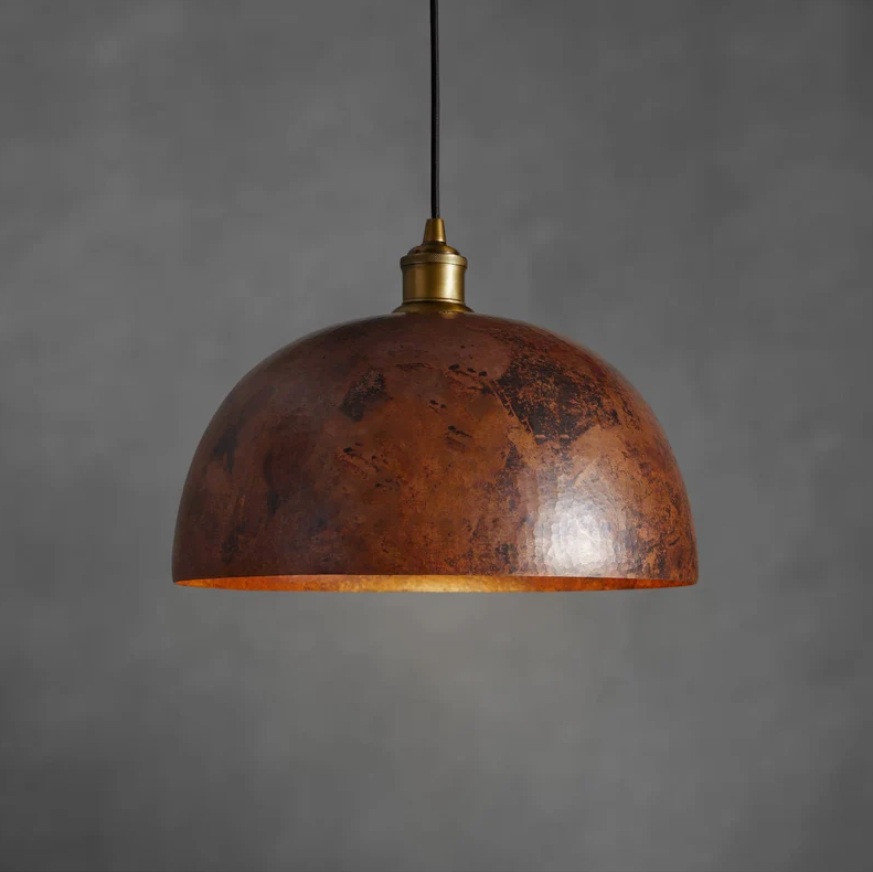 Oxidized Copper Pendant Light, Dome Ceiling Light, Hanging Kitchen Island Light Fixture