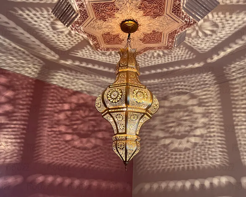 Copper Hanging Pendant Light Morocco Shade Ceiling Lantern