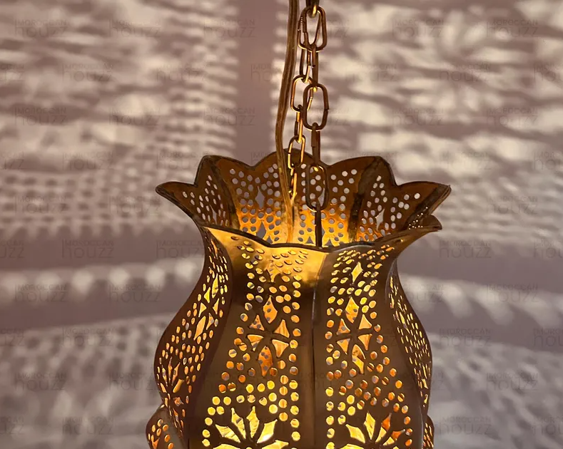 Copper Hanging Pendant Light Morocco Shade Ceiling Lantern