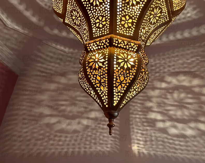 Copper Hanging Pendant Light Morocco Shade Ceiling Lantern