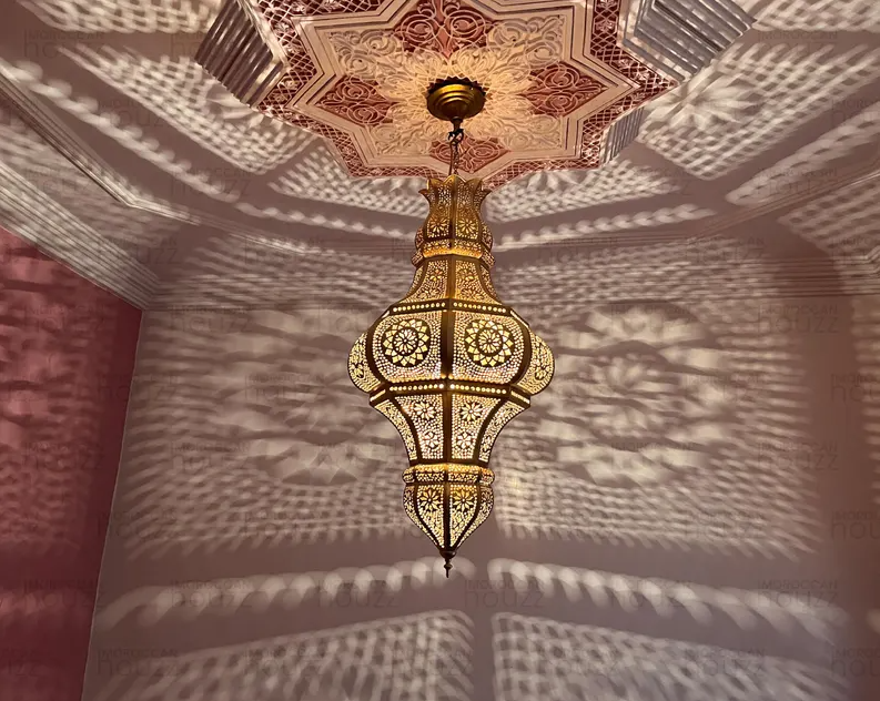 Copper Hanging Pendant Light Morocco Shade Ceiling Lantern