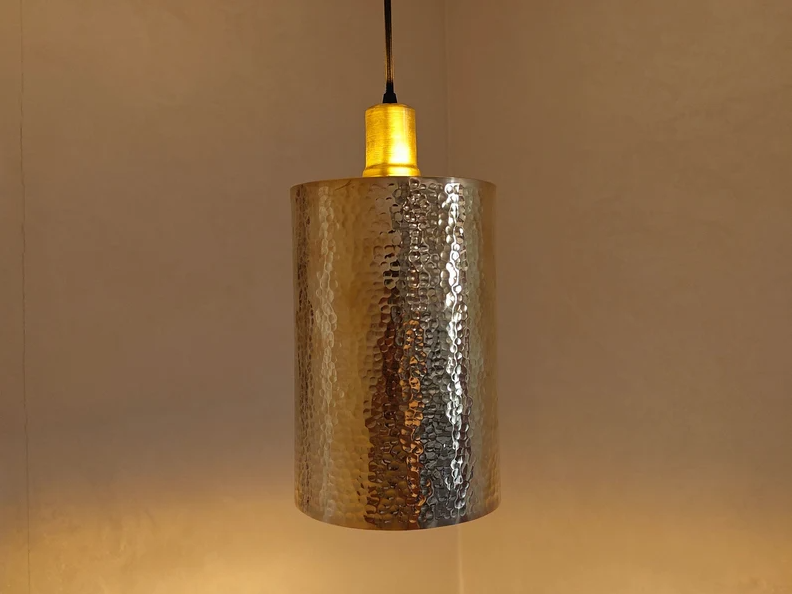 Brass Pendant Light, Hammered Brass Cylindric Pendant Light, Ceiling Light