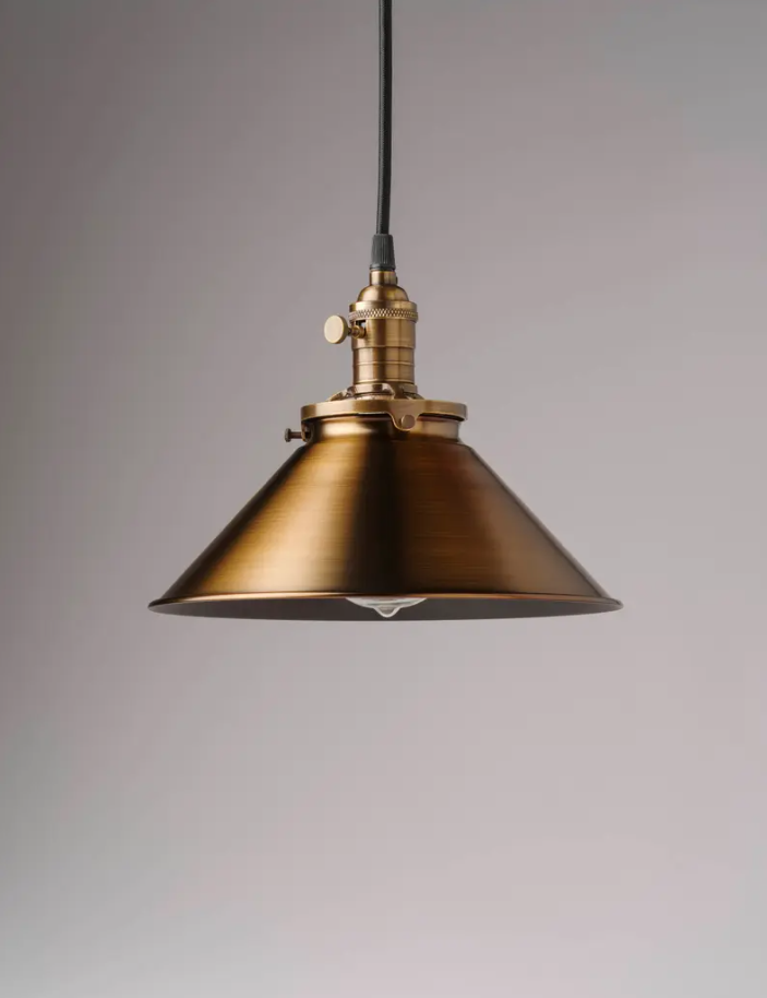 Spun Brass Metal Shade Vintage Industrial Pendant Light 10" kitchen lighting hanging fixture