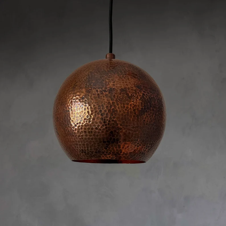 Hammered Brass Ball Pendant Light, Dome Ceiling Light