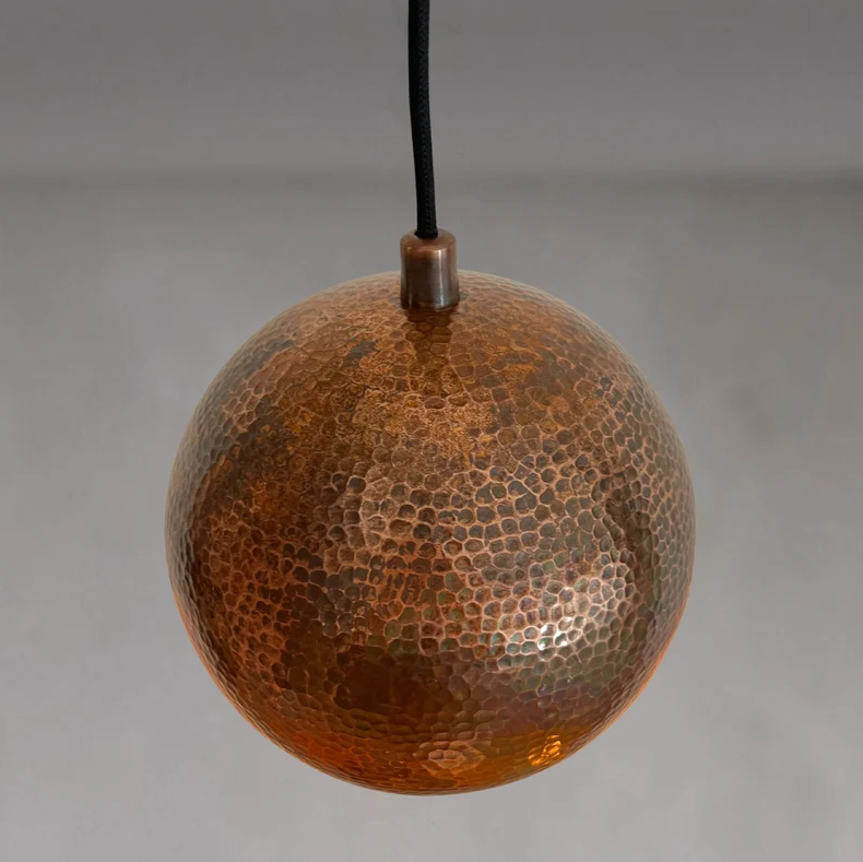 Hammered Brass Ball Pendant Light, Dome Ceiling Light