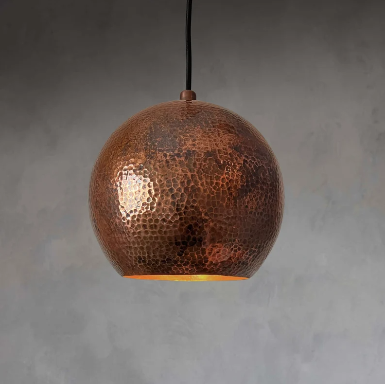 Hammered Brass Ball Pendant Light, Dome Ceiling Light