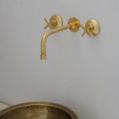 Built In Brass Bathroom Faucet- Hammered Wall Sink Faucet