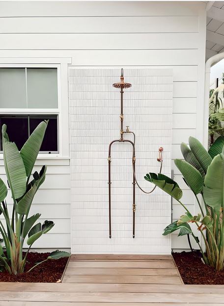 Industrial Exposed Solid Copper  Bespoke Outdoor and Indoor Rainfall Shower with Hand Spray, Dog wash