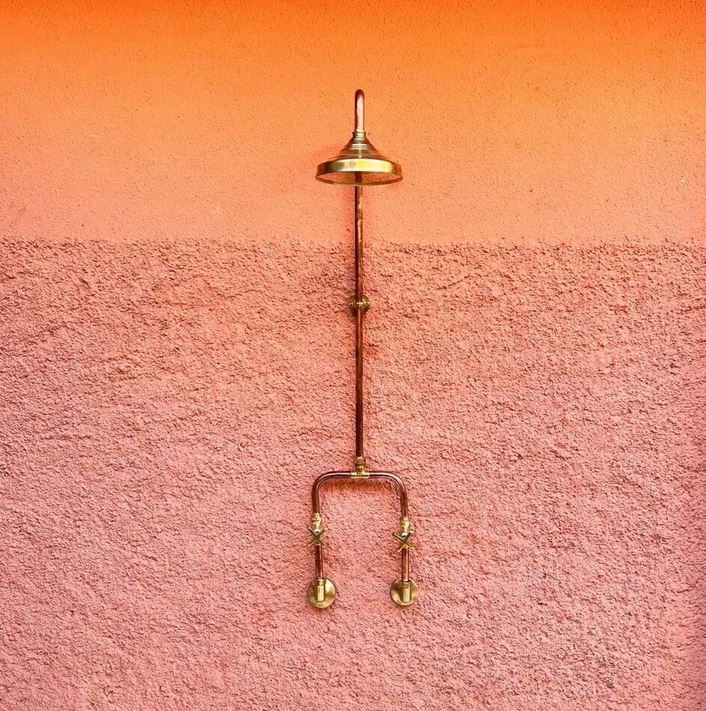 Industrial Exposed Solid Copper  Bespoke Outdoor and Indoor Rainfall Shower with Hand Spray, Dog wash