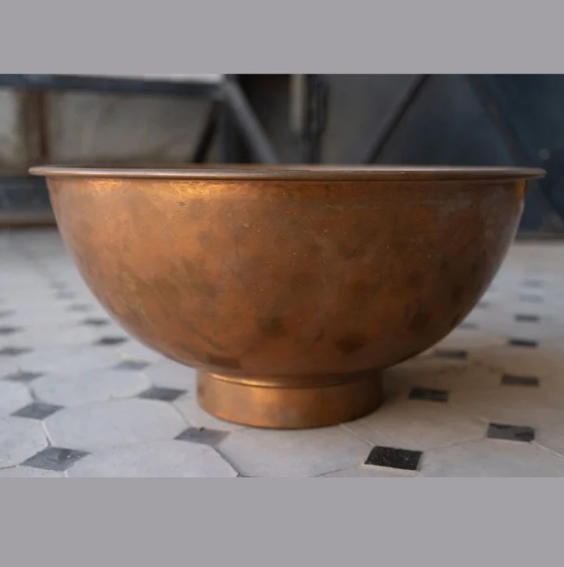 Copper Vessel Sink Basin Solid Bathroom Vessel Vanity, Counter Top Sink Bowl, Light Hammered