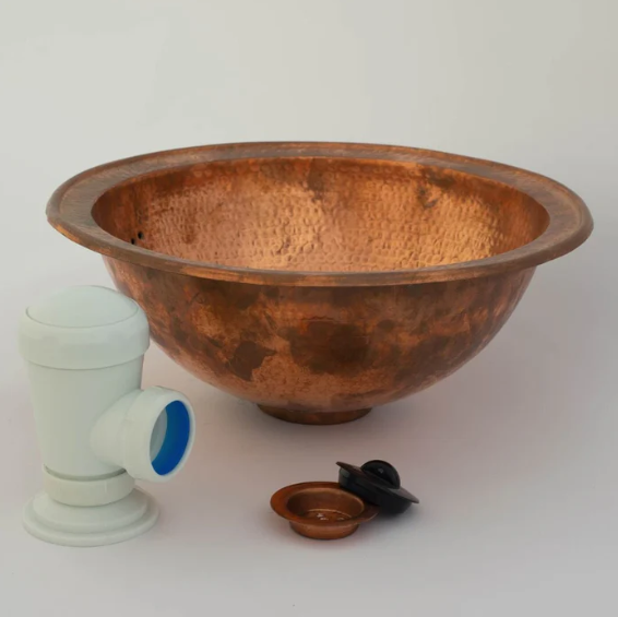 Antique Copper Bowl Dropped In Sink Hammered Bathroom Vanity Basin, Aged Copper Vintage Sink