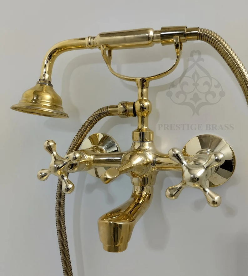 Unlacquered Solid Brass Telephone Tub Filler with Handheld