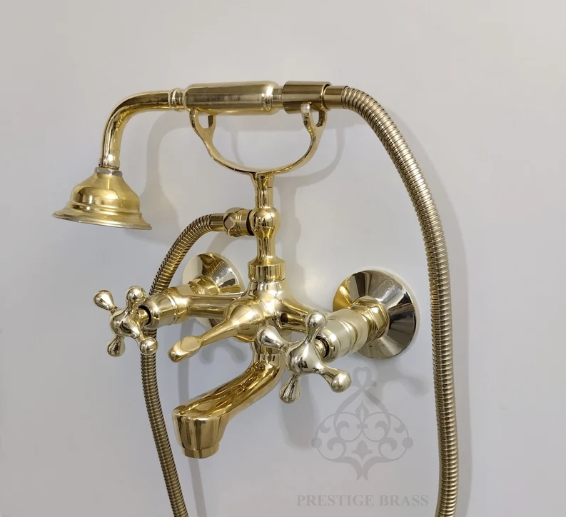 Unlacquered Solid Brass Telephone Tub Filler with Handheld