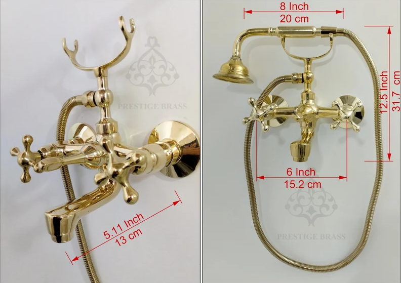 Unlacquered Solid Brass Telephone Tub Filler with Handheld