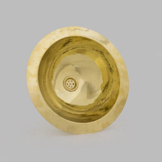 Moroccan Golden Brass Hammered Sink - Handmade Round Drop-in Sink