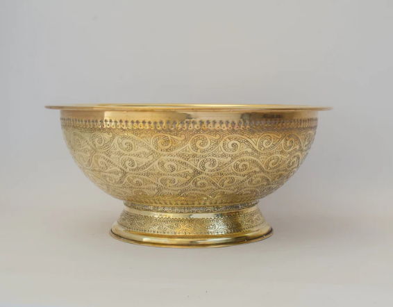 Antique Brass Bowl Vessel Sink Engraved Bathroom Vanity Basin, Gold Vintage Engraved Sink