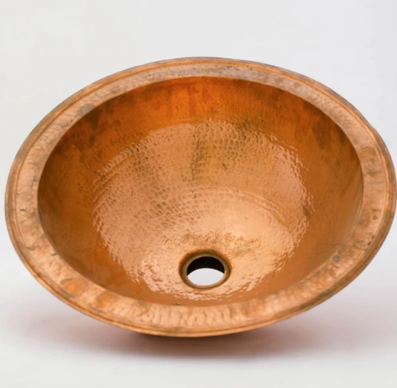 Round Hammered Sink , Vintage Copper Drop-in Sink , Diameter 14"