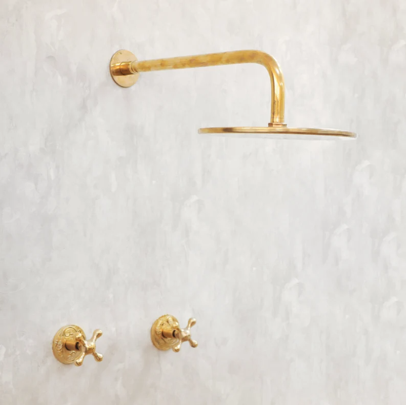 Built-in Solid Brass Shower, Unlacquered Brass Swiveling Showerhead, Rainfall Shower