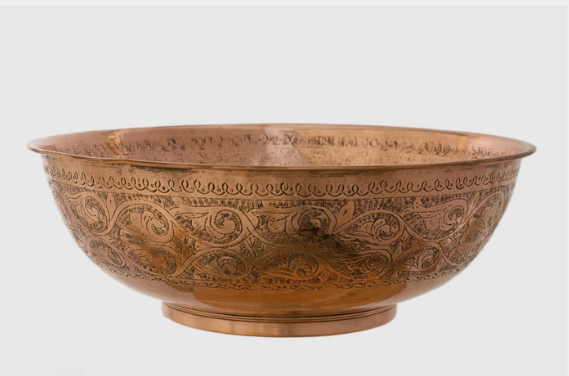 Hand Engraved Copper Vessel Sink, Round Bowl Vessel Sink