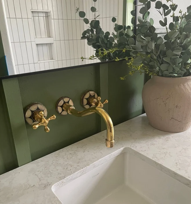 Antique Brass Tub Filler - Wall Mount Tub Faucet