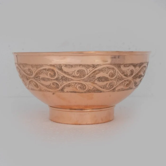 Copper Bathroom Vessel Sink, Bowl Vanity Sink, Hand Engraved & Hammered