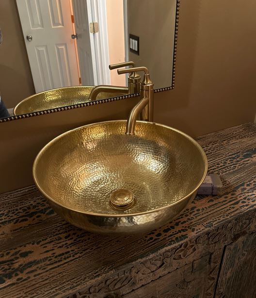 Custom Made 16 Guage Brushed Brass Bathroom Round Basin