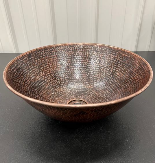 Round Hand Hammered Copper Vessel Sink 14" in Rich Sedona Highlighting -- Choice of Drain