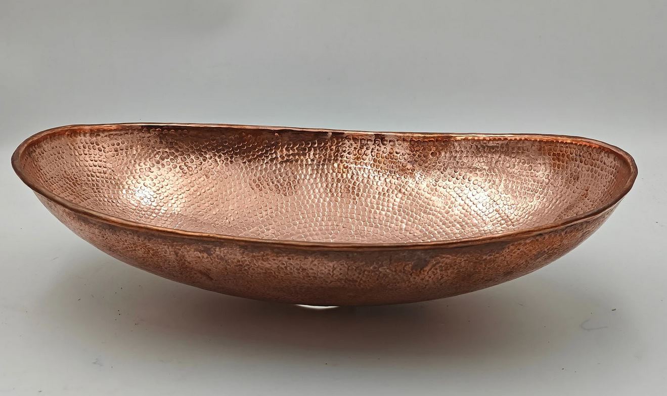 Unlacquered Solid Copper Sink - Oval Vessel Sink in Hammered Solid Copper