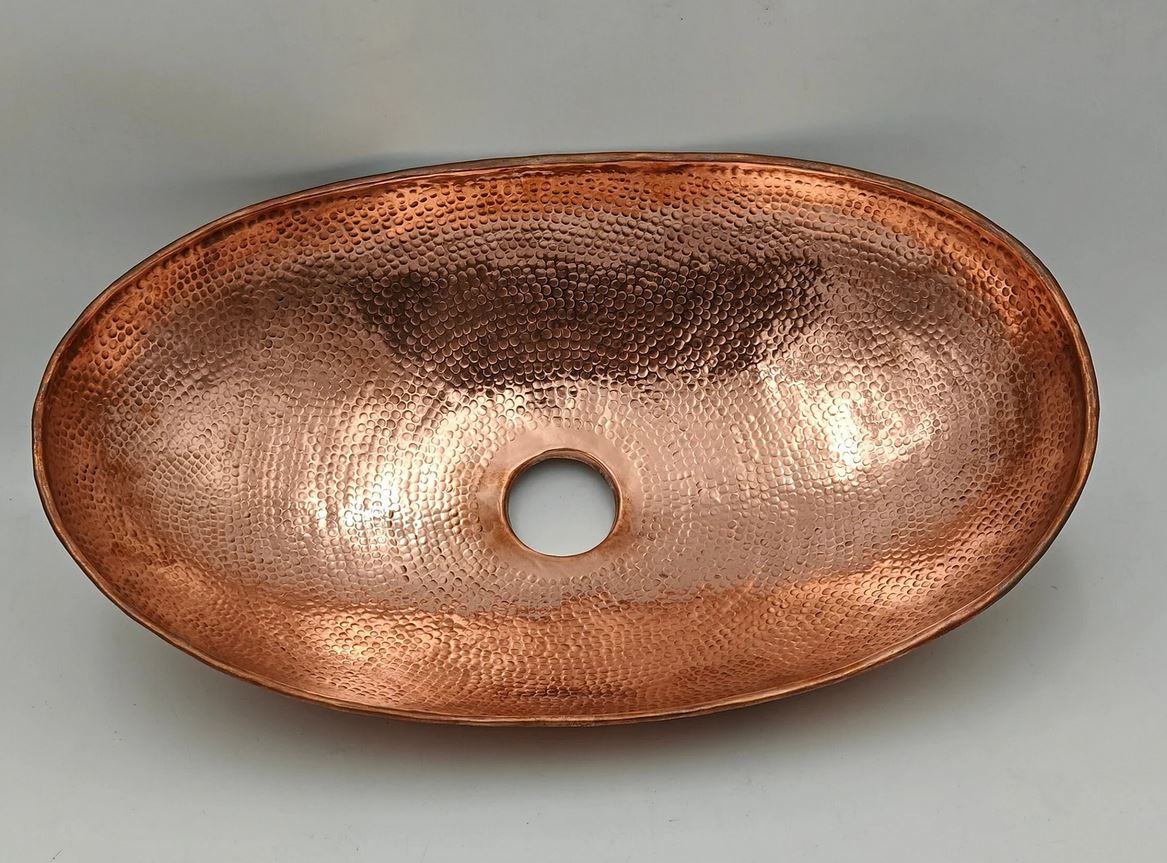 Unlacquered Solid Copper Sink - Oval Vessel Sink in Hammered Solid Copper