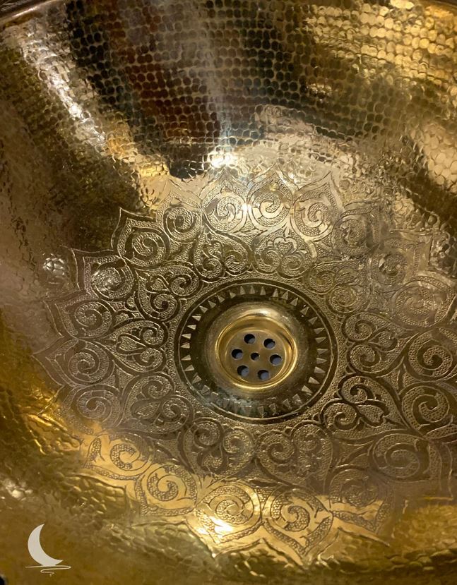 Moroccan-Inspired Hand-Engraved Brass Oval Drop-In Bathroom Sink, Exquisite and Unique Décor Piece