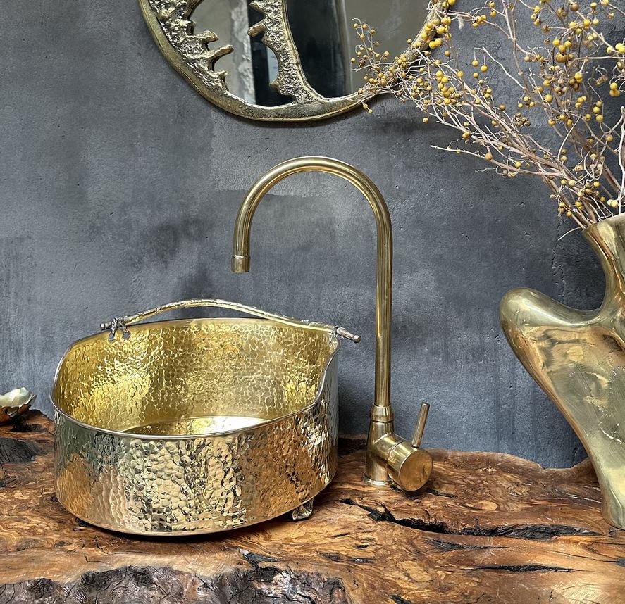 Solid Brass Vessel Sink Bathroom ,Sylish Hammered Brass Wash basin Bathroom