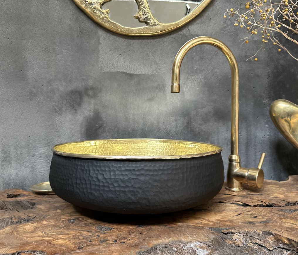 Black Round Brass Bathroom Sink, Black Round Vessel Sink Vanity