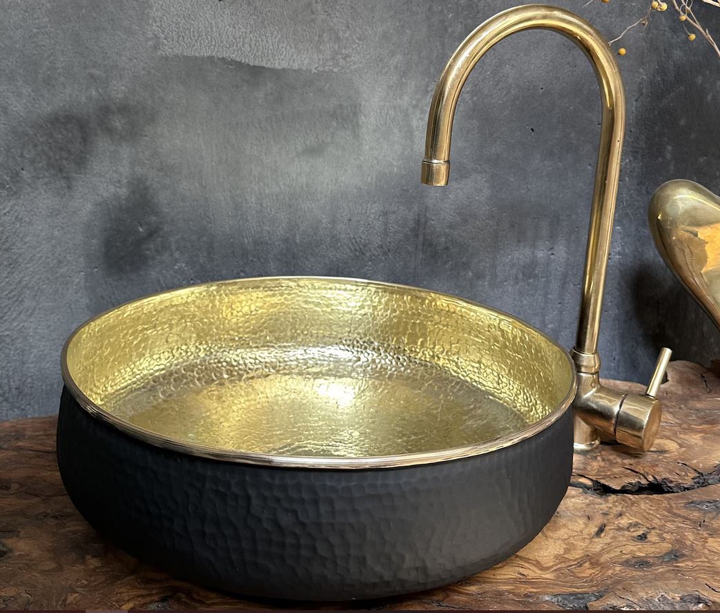 Black Round Brass Bathroom Sink, Black Round Vessel Sink Vanity