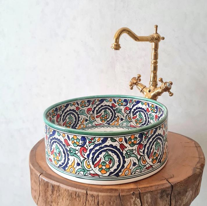 Aqua Custom Made Green Ceramic Sink With Brass Drain - Bathroom Vanity Centerpiece for Eco-Friendly Decor - Bathroom Statement Piece