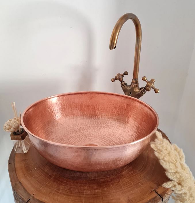 15" x 12" Copper Oval Sink - Hammered Copper Oval Vessel Sink - Modern Custom Maded Bathroom Copper Sink - Unlacquered Bathroom Copper Sink