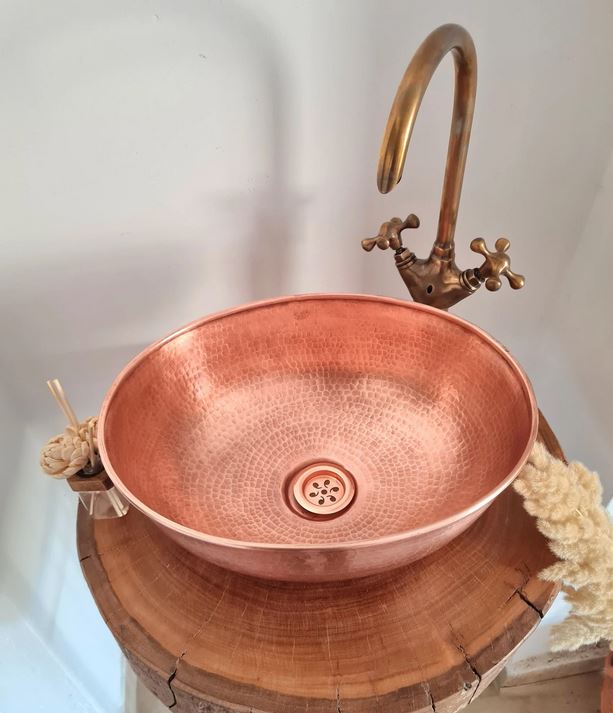 15" x 12" Copper Oval Sink - Hammered Copper Oval Vessel Sink - Modern Custom Maded Bathroom Copper Sink - Unlacquered Bathroom Copper Sink