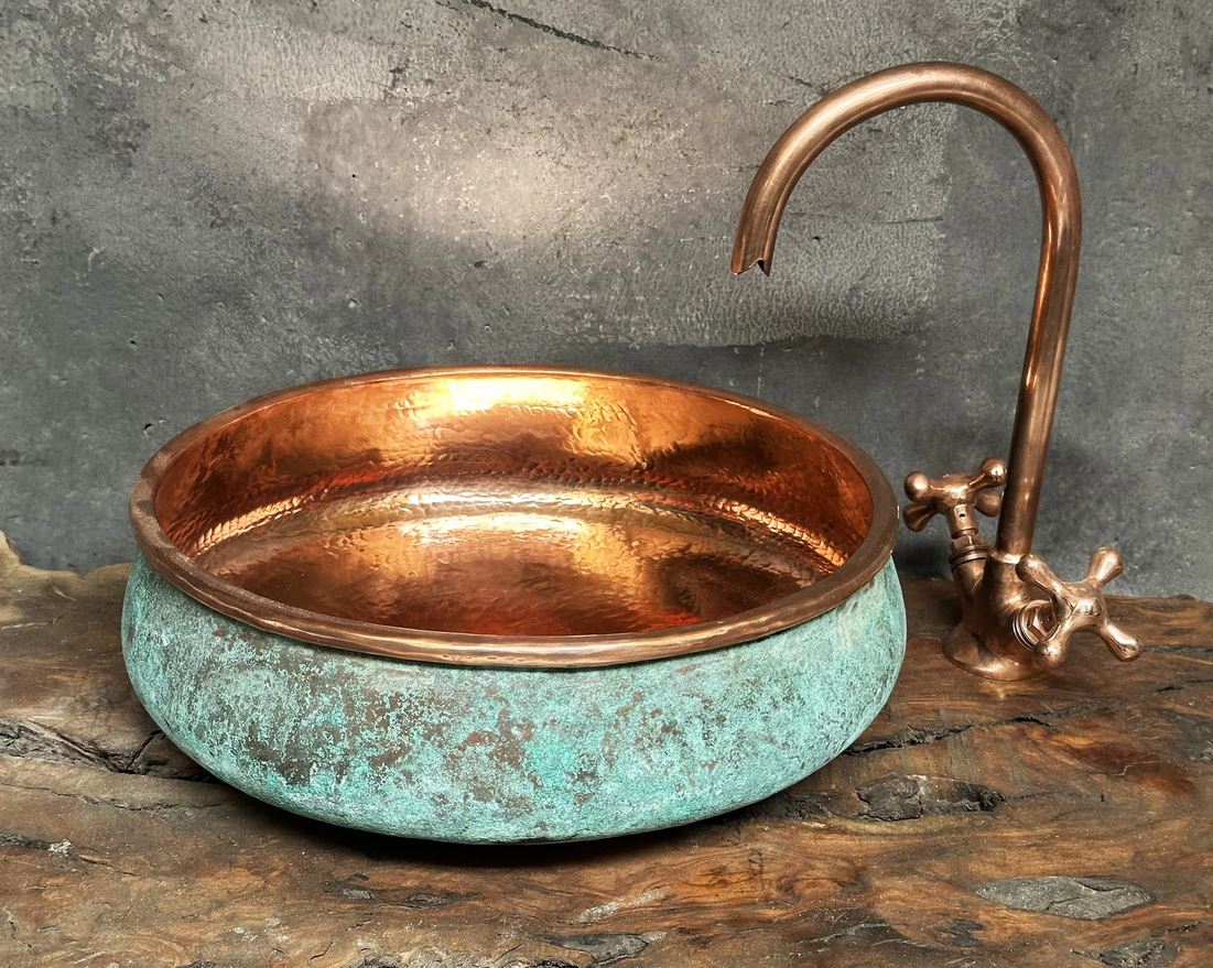 Oxidized Copper Sink Bathoom , Green Patina Copper Washbasin