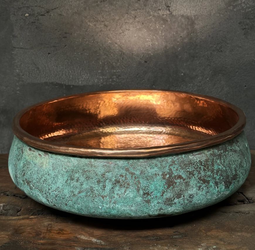 Oxidized Copper Sink Bathoom , Green Patina Copper Washbasin