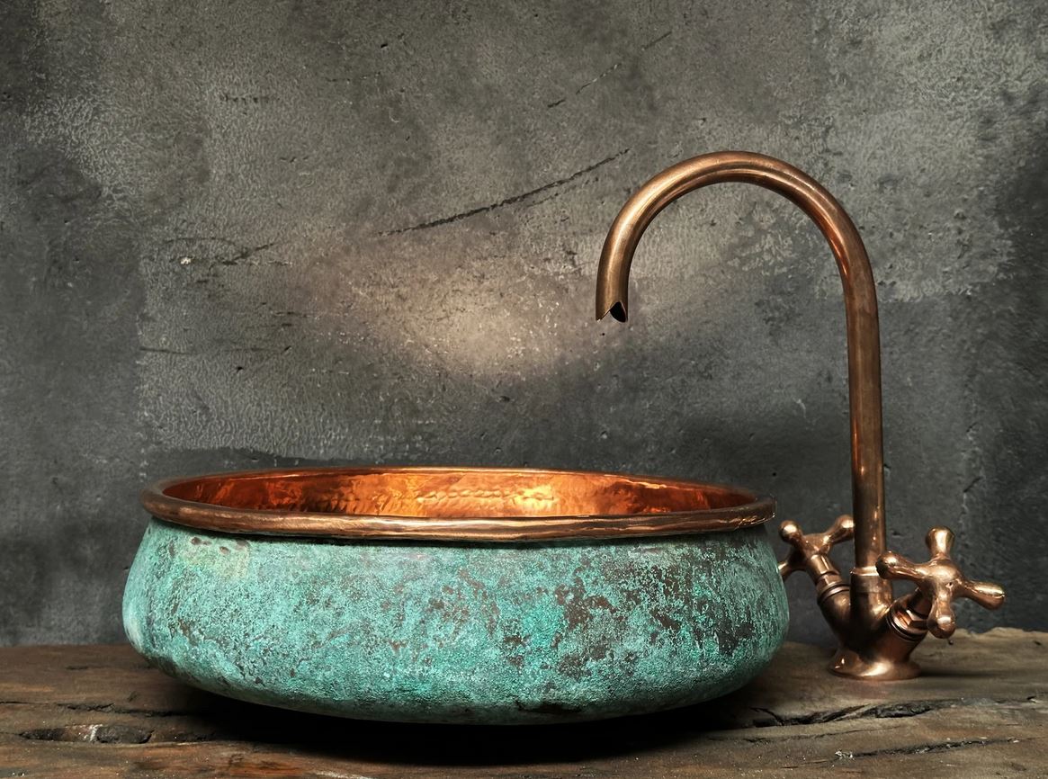 Oxidized Copper Sink Bathoom , Green Patina Copper Washbasin