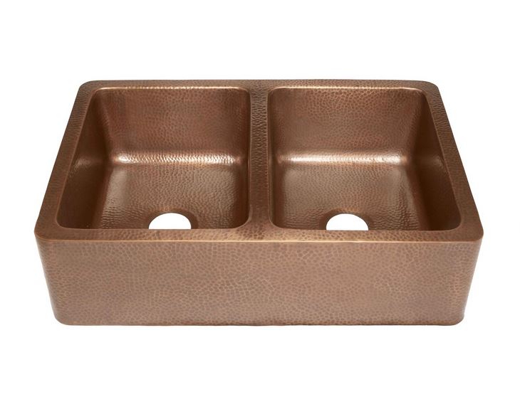 Adams Copper 33" Double Bowl Farmhouse Apron Kitchen Sink