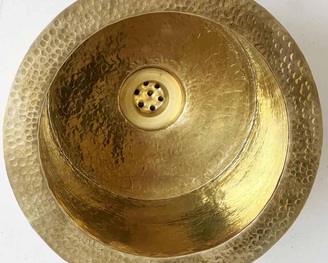 Unlacquered Brass Round Bar Sink, Hammered Brass Round Sink