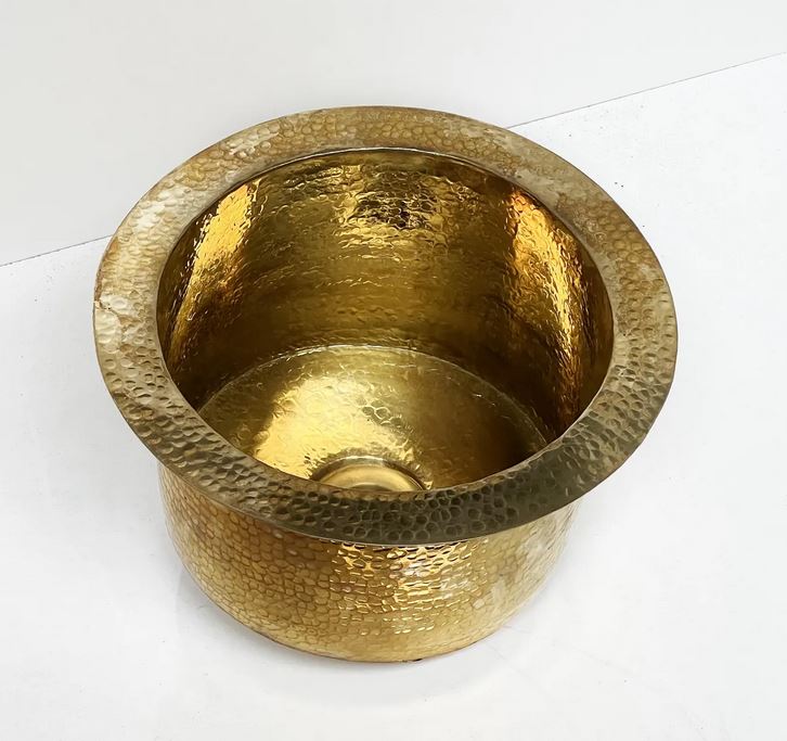 Unlacquered Brass Round Bar Sink, Hammered Brass Round Sink