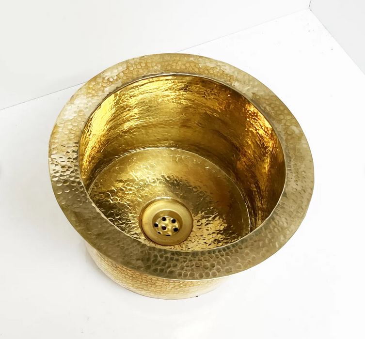 Unlacquered Brass Round Bar Sink, Hammered Brass Round Sink